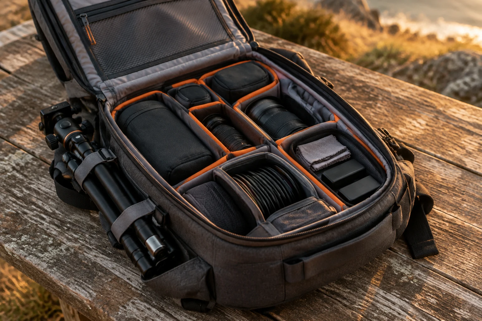 Packed camera backpack