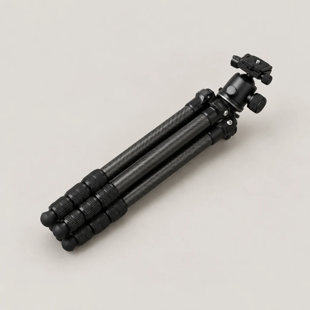 Compact folded carbon-fibre travel tripod